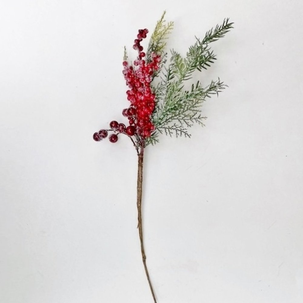 Tall festive holiday sprays-iced berries with tiny berry clusters + sprigs